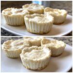 A plate filled with creamy Keto Cheesecake Fat Bombs, showcasing their crust and smooth topping.