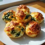 A plate of golden-brown Spinach & Feta Puff Pastry Bites, showcasing the flaky pastry and green spinach filling.
