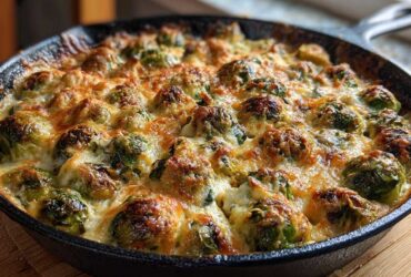 Cheesy Skillet Brussels Sprouts Bake