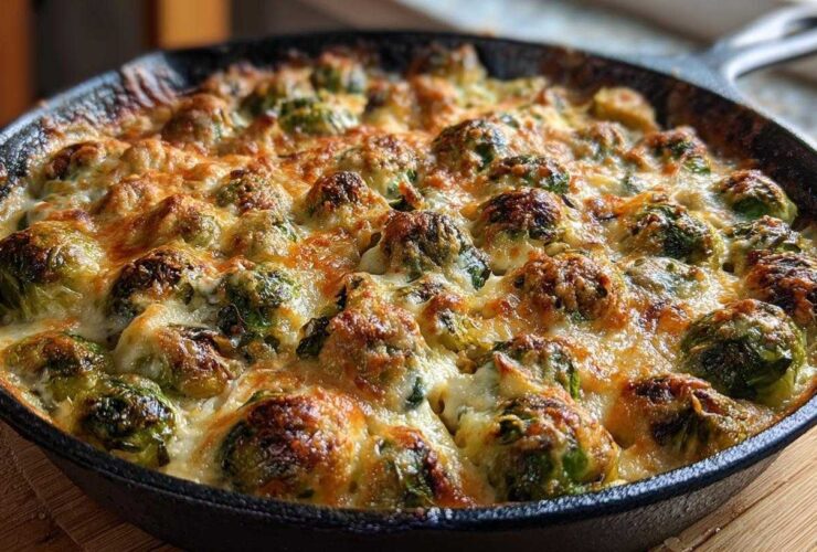 Cheesy Skillet Brussels Sprouts Bake
