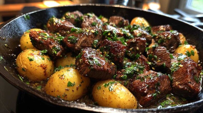 Garlic Butter Steak Bites with Potatoes