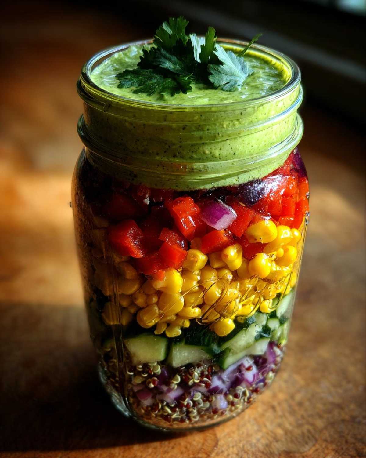 Mason Jar Rainbow Salad with Avocado Dressing - detail 3