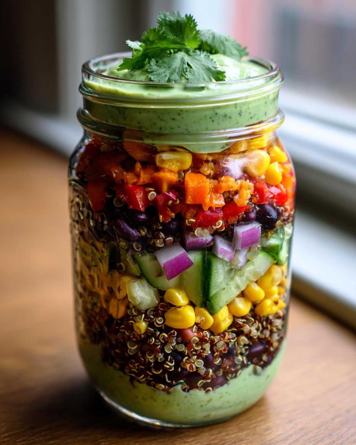 Mason Jar Rainbow Salad with Avocado Dressing - detail 4