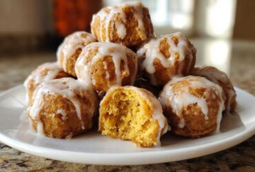 Baked Pumpkin Donut Holes with Glaze