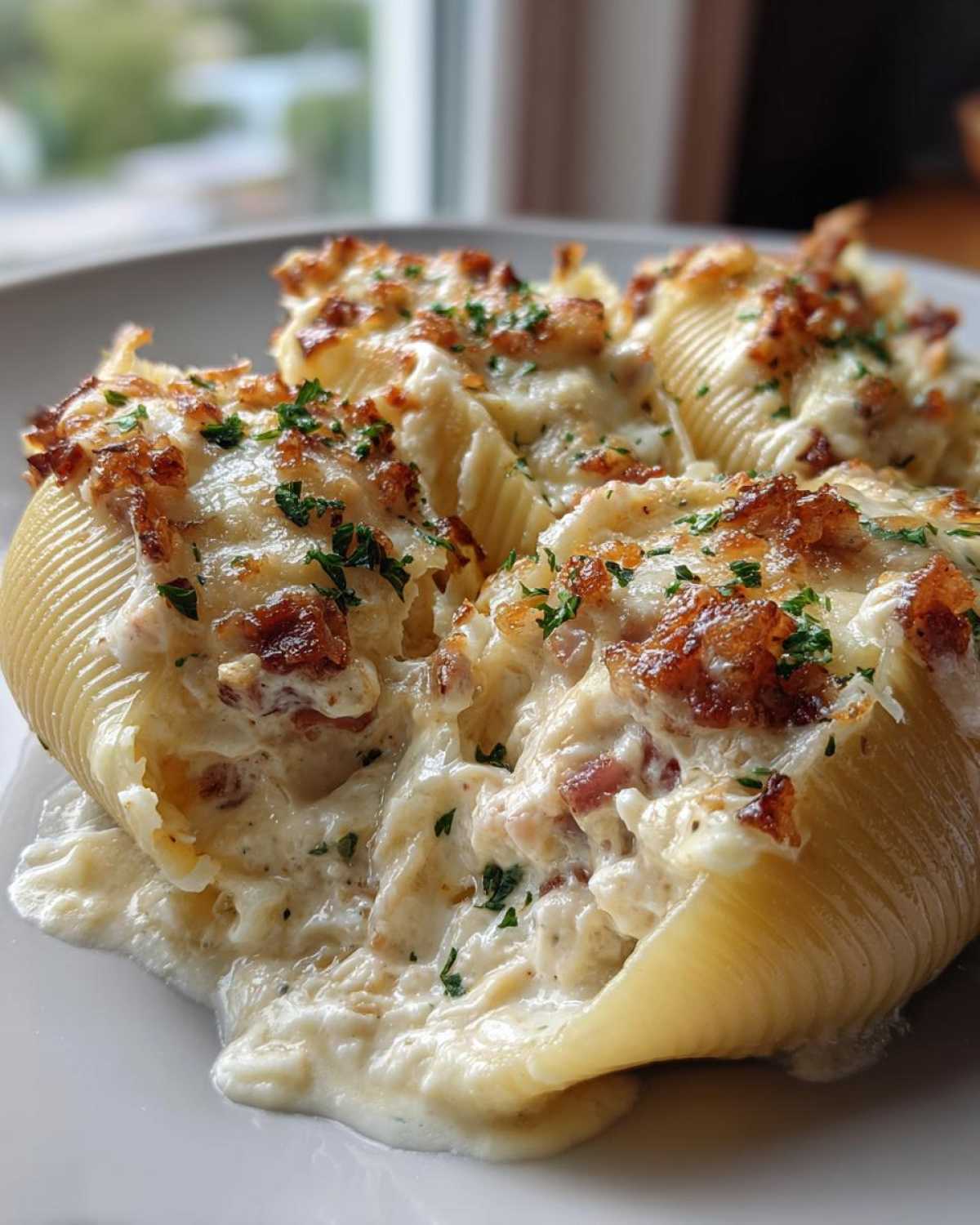 Baked Spaghetti Carbonara Stuffed Shells - detail 2