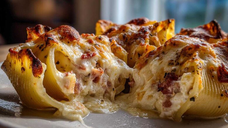 Baked Spaghetti Carbonara Stuffed Shells