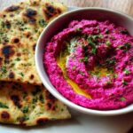 Beetroot Hummus with Herb Flatbread