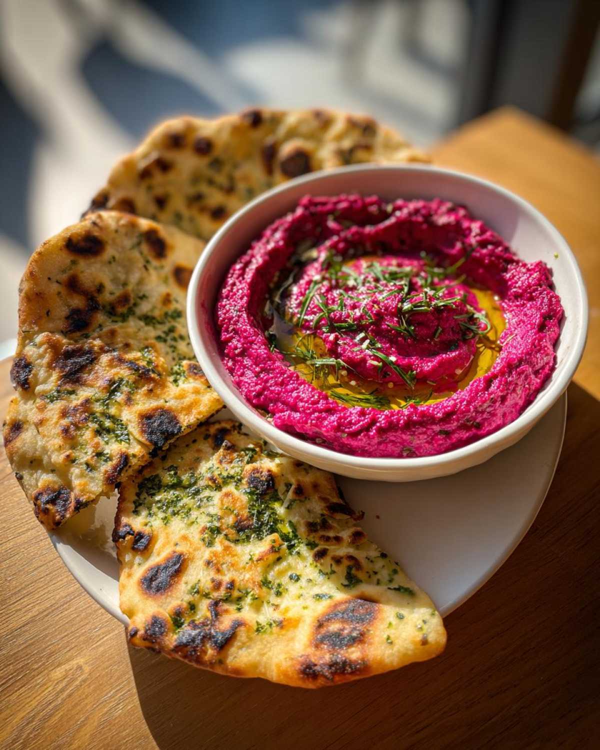 Beetroot Hummus with Herb Flatbread - detail 3