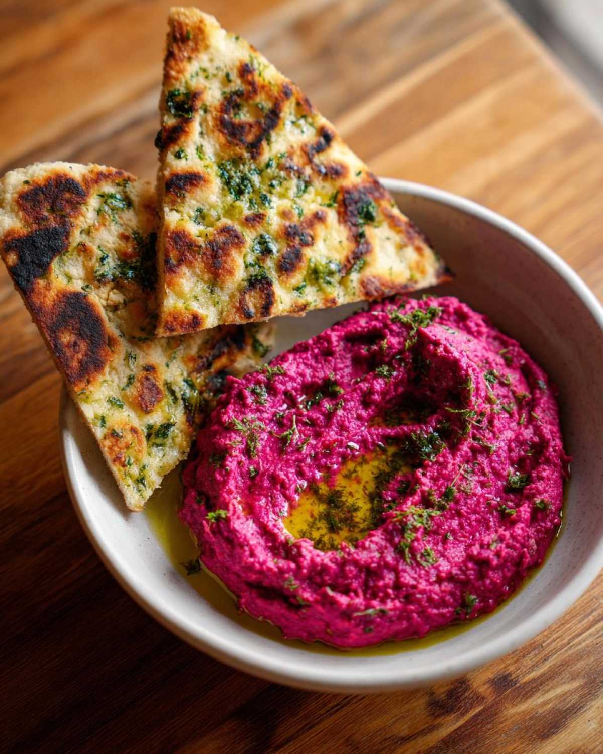 Beetroot Hummus with Herb Flatbread - detail 4