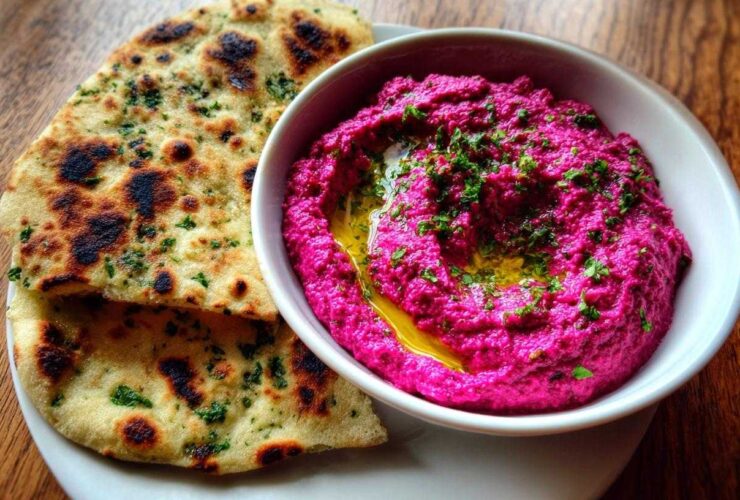 Beetroot Hummus with Herb Flatbread