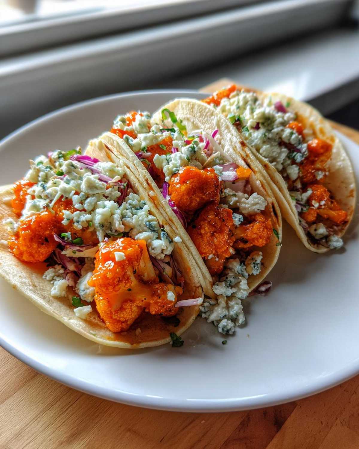 Buffalo Cauliflower Tacos with Blue Cheese Slaw - detail 2