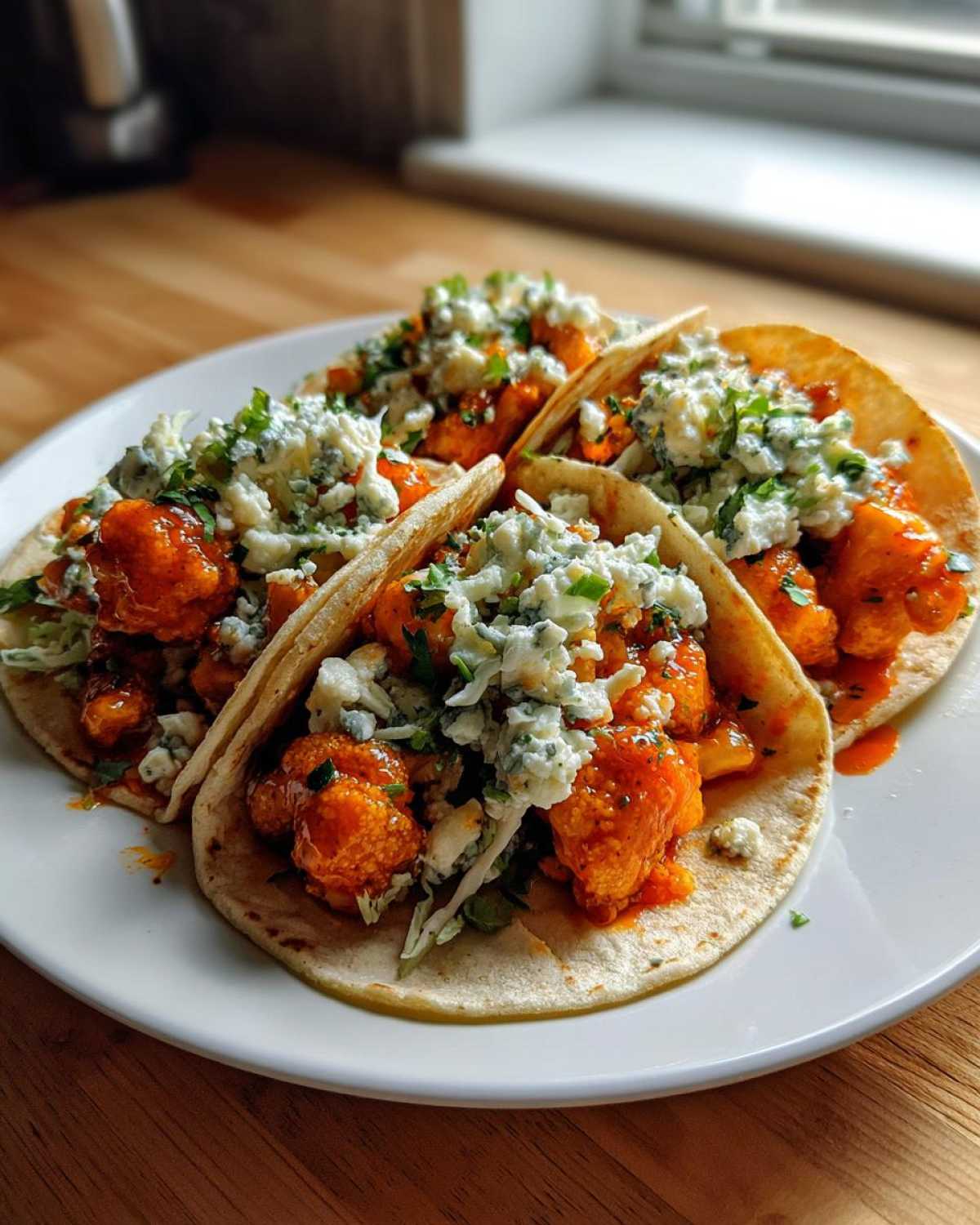 Buffalo Cauliflower Tacos with Blue Cheese Slaw - detail 3