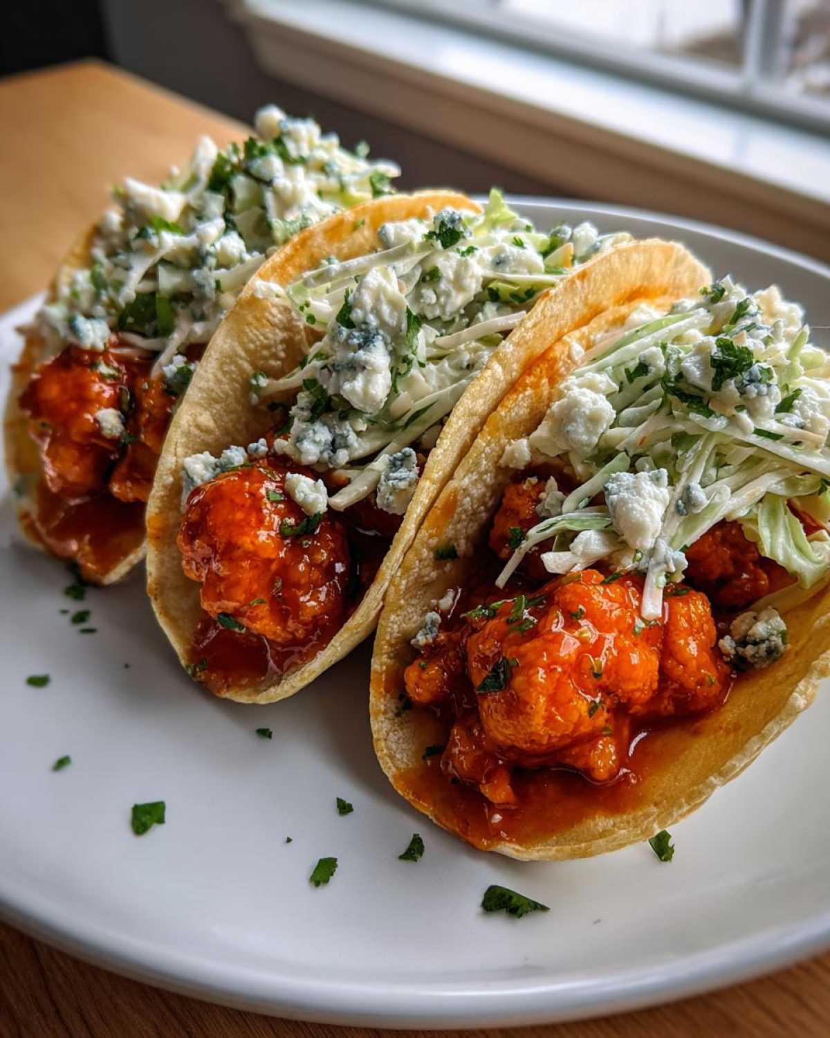 Buffalo Cauliflower Tacos with Blue Cheese Slaw - detail 4