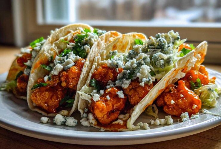 Buffalo Cauliflower Tacos with Blue Cheese Slaw