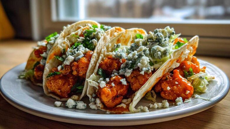 Buffalo Cauliflower Tacos with Blue Cheese Slaw
