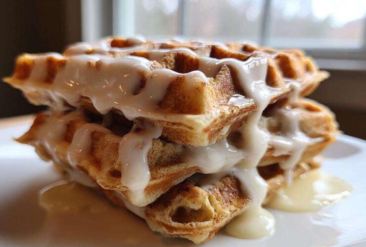 Cinnamon Roll Waffles with Cream Cheese Icing