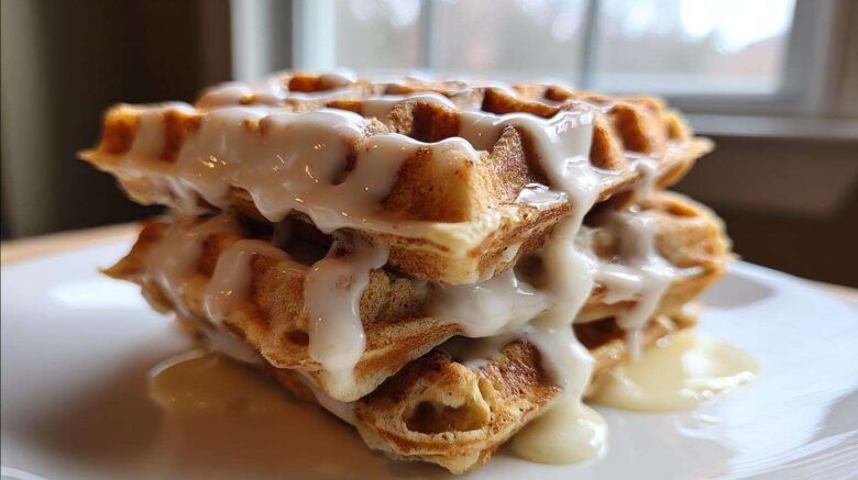 Cinnamon Roll Waffles with Cream Cheese Icing