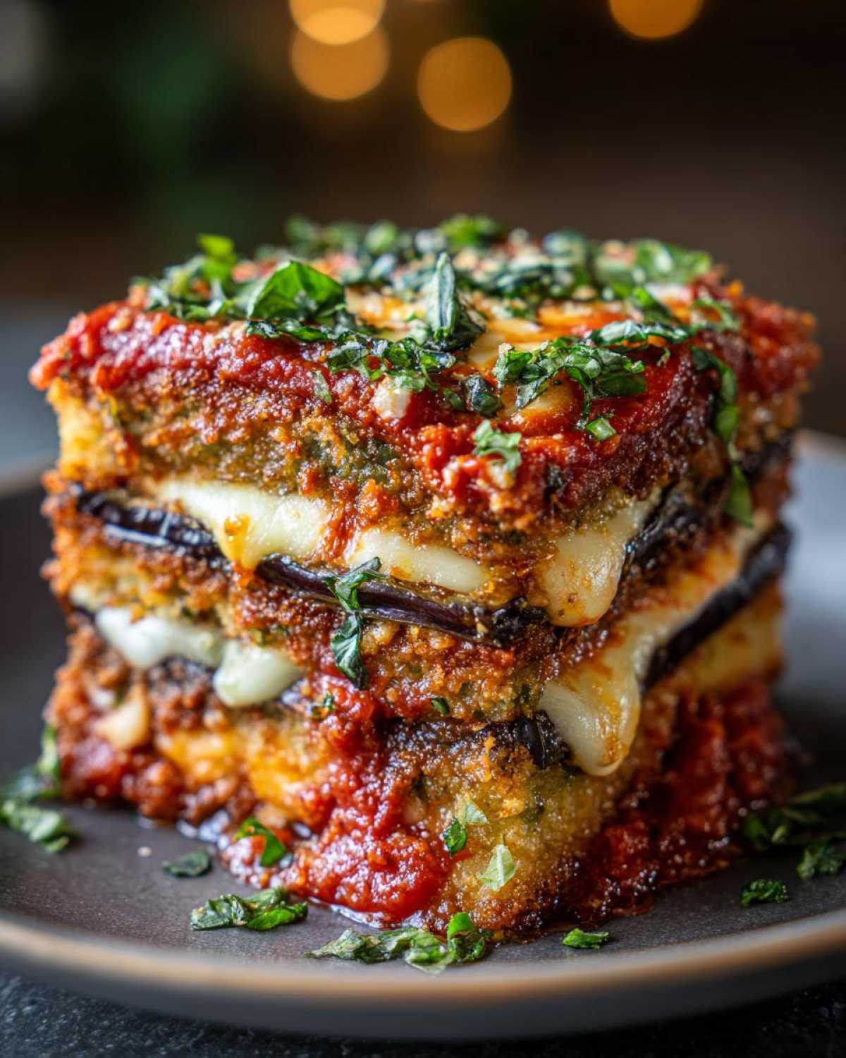 Eggplant Parmesan Stack with Herbs - detail 3
