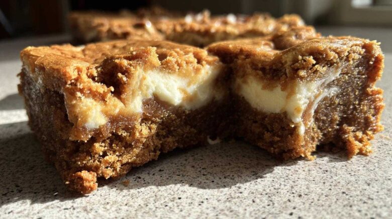 Gingerbread Blondie Bars with Cream Cheese Swirl