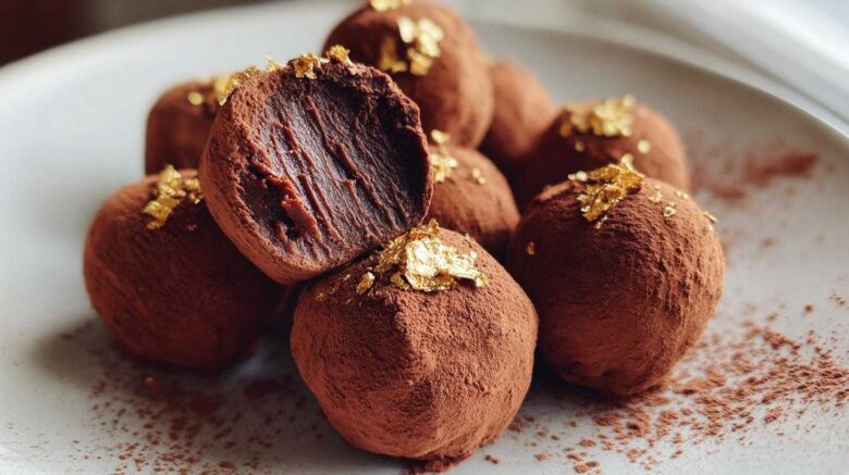 Hazelnut Espresso Truffles with Gold Leaf