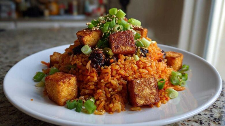 Kimchi Fried Rice with Crispy Tofu
