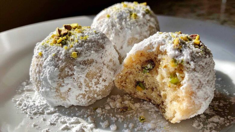 Pistachio Rosewater Snowball Cookies
