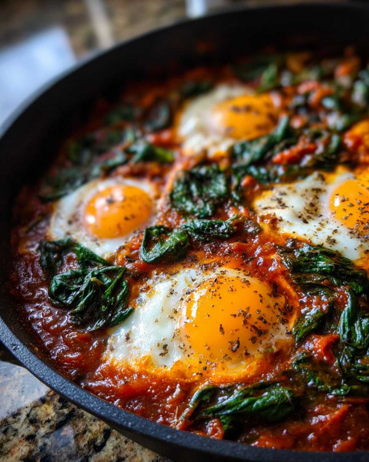 Roasted Red Pepper and Spinach Shakshuka - detail 1