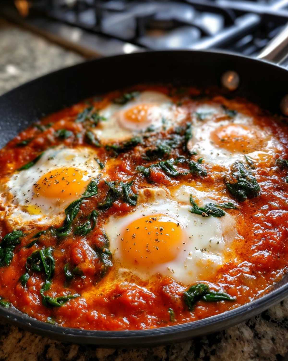 Roasted Red Pepper and Spinach Shakshuka - detail 2