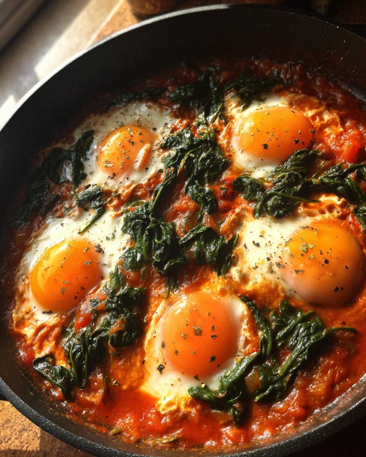 Roasted Red Pepper and Spinach Shakshuka - detail 3