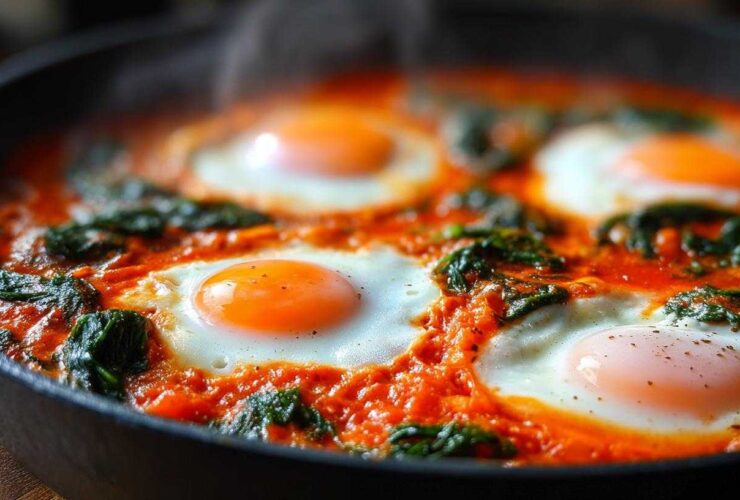 Roasted Red Pepper and Spinach Shakshuka