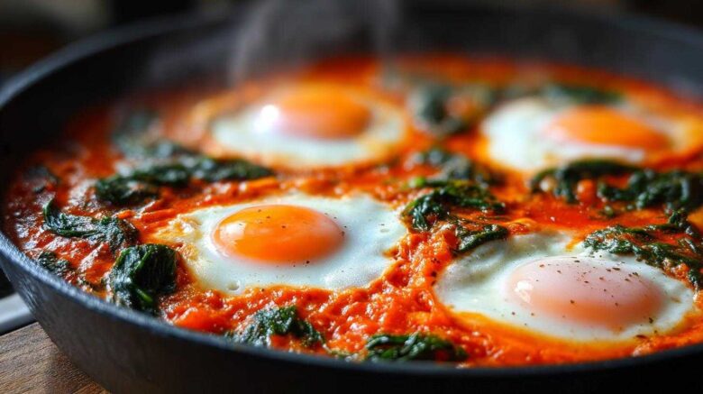 Roasted Red Pepper and Spinach Shakshuka