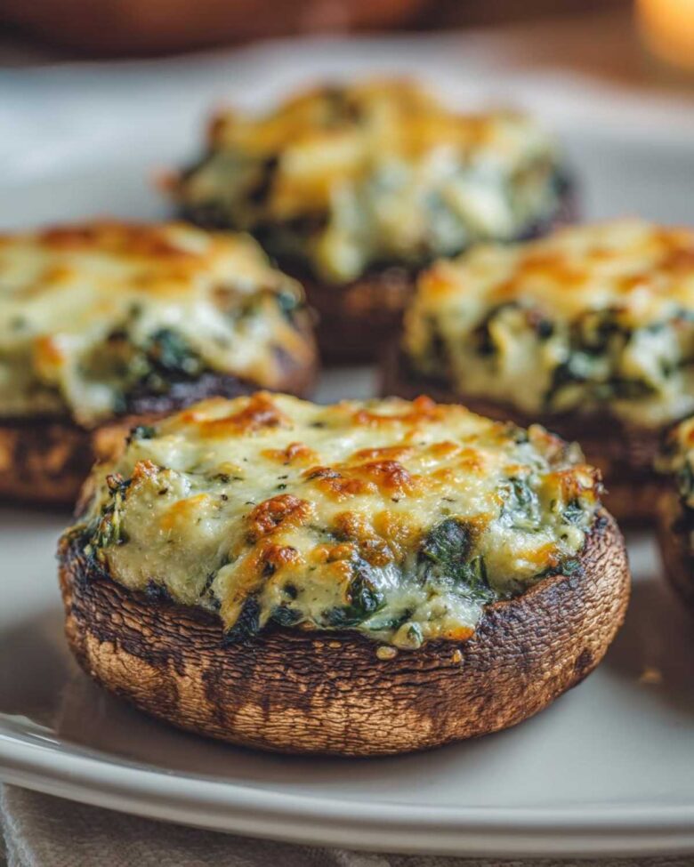 Spinach Artichoke Stuffed Portobello Mushrooms