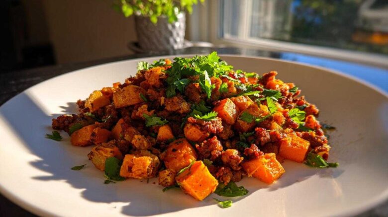 Sweet Potato Cinnamon Hash with Chorizo