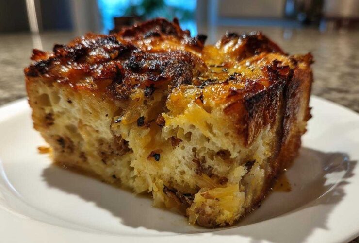 Triple Cheese Onion Bread Pudding