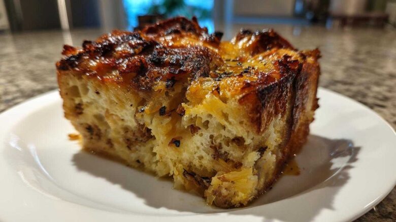 Triple Cheese Onion Bread Pudding