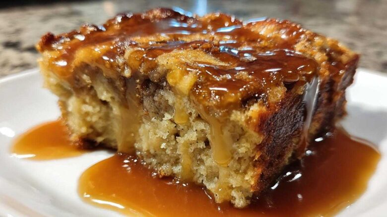 Banana Bread Pudding with Caramel Sauce