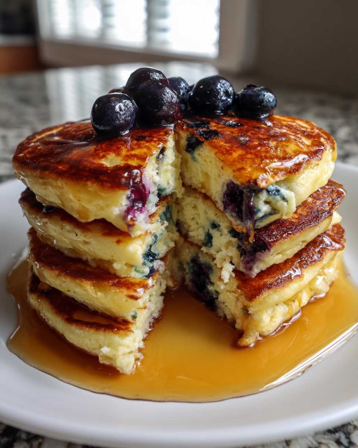 Blueberry Lemon Ricotta Pancakes with Syrup - detail 2