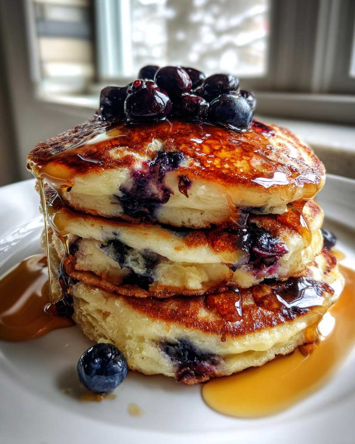 Blueberry Lemon Ricotta Pancakes with Syrup - detail 3
