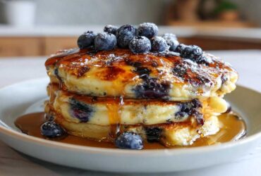 Blueberry Lemon Ricotta Pancakes with Syrup