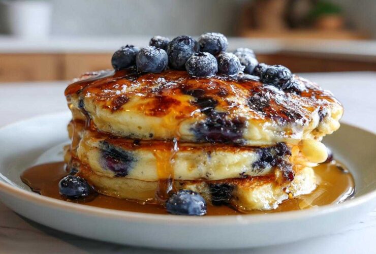 Blueberry Lemon Ricotta Pancakes with Syrup