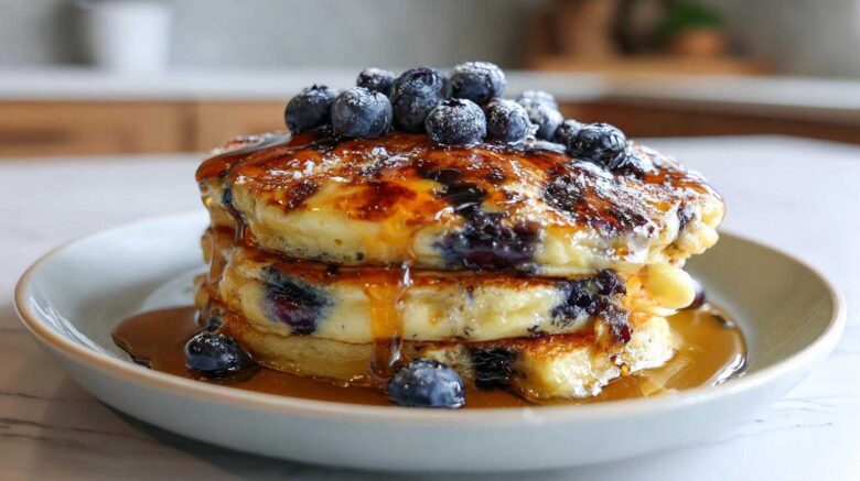 Blueberry Lemon Ricotta Pancakes with Syrup