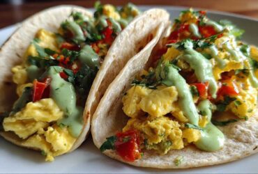 Breakfast Tacos with Avocado Crema (Morning Fiesta)