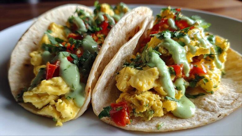 Breakfast Tacos with Avocado Crema (Morning Fiesta)