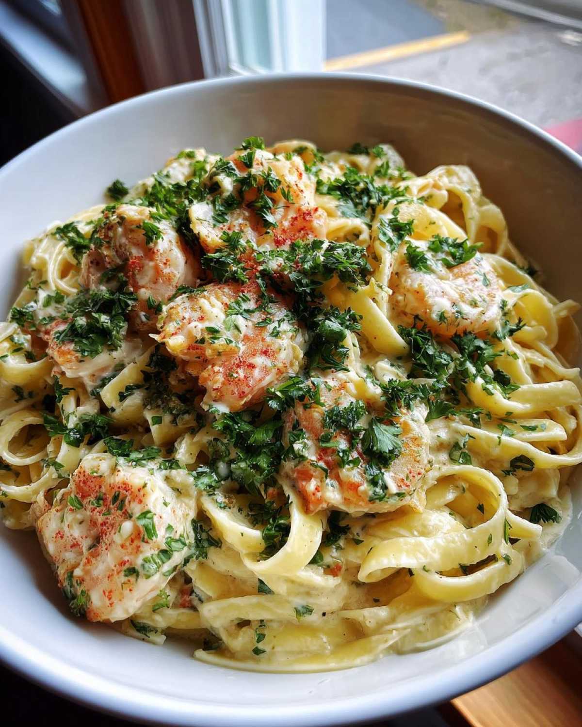 Cajun Shrimp Alfredo Pasta with Parsley - detail 1