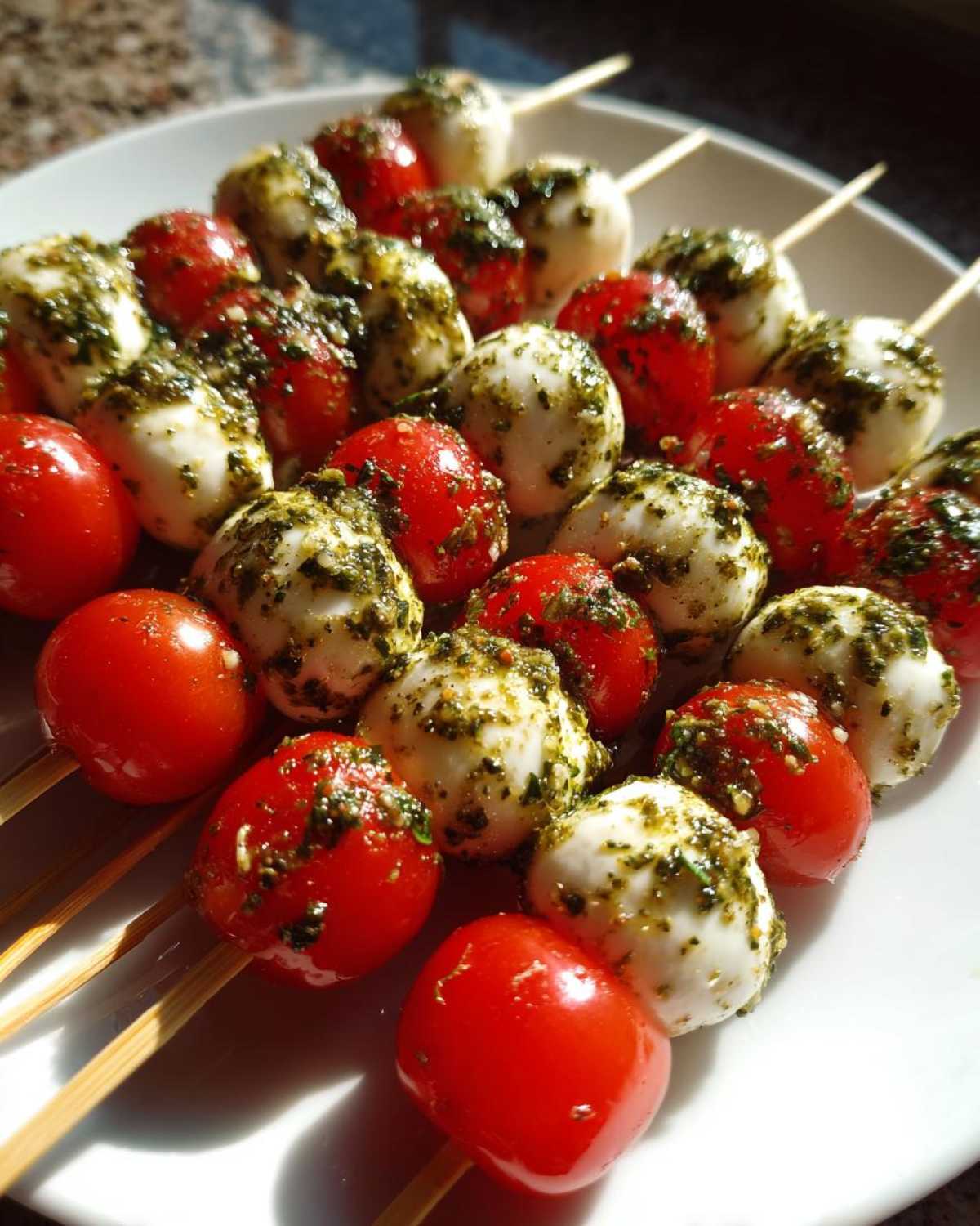 Caprese Skewers with Pesto - detail 2