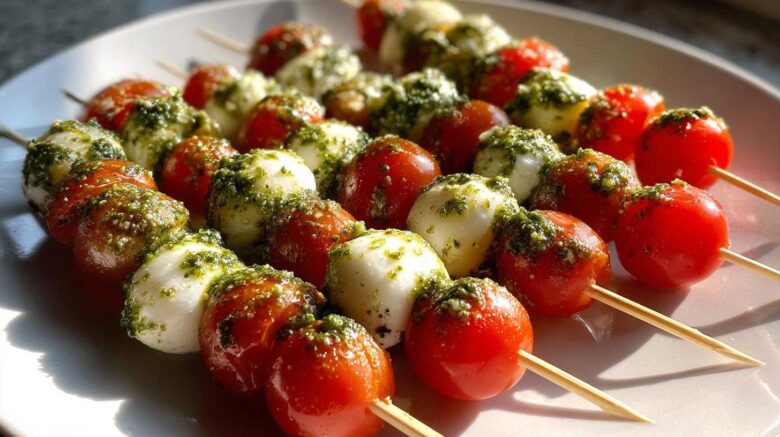 Caprese Skewers with Pesto