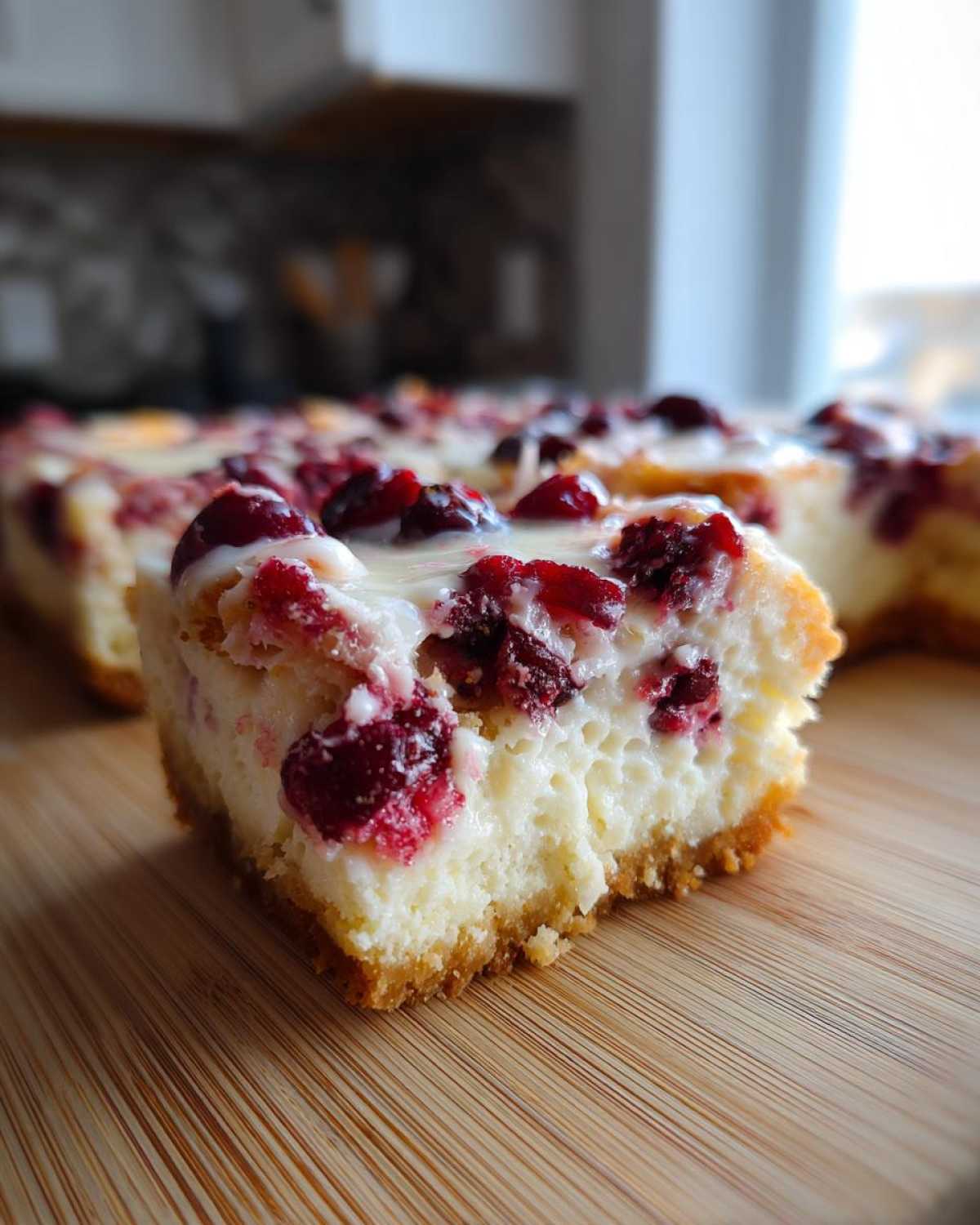 Cranberry Orange Cheesecake Bars with Glaze - detail 1