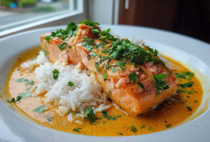Creamy Coconut Curry Salmon with Rice