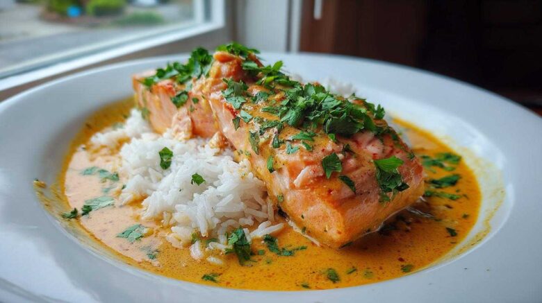 Creamy Coconut Curry Salmon with Rice
