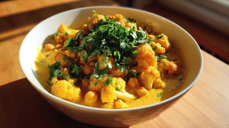 Curried Cauliflower Chickpea Stew with Coconut Milk